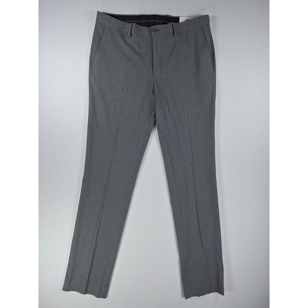 INC Mens Dress Pants 34x34 Gray Flat Front Slim Fit Trousers Slacks Poly Blend